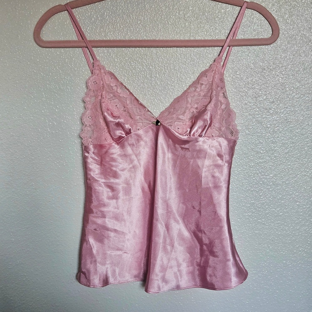 Royal Bones Pink Satin Lace Camisole Top